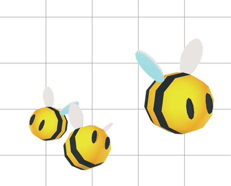Two stylized bees with cartoonish expressions